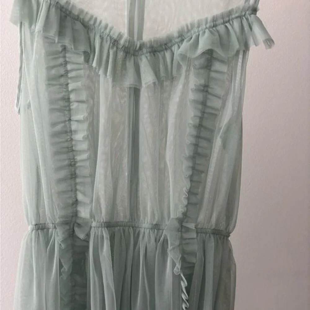 H & M Top 12 Mesh Peplum Green Ruffle Tulle Romantic Cottagecore Victorian Fairy - Picture 6 of 13